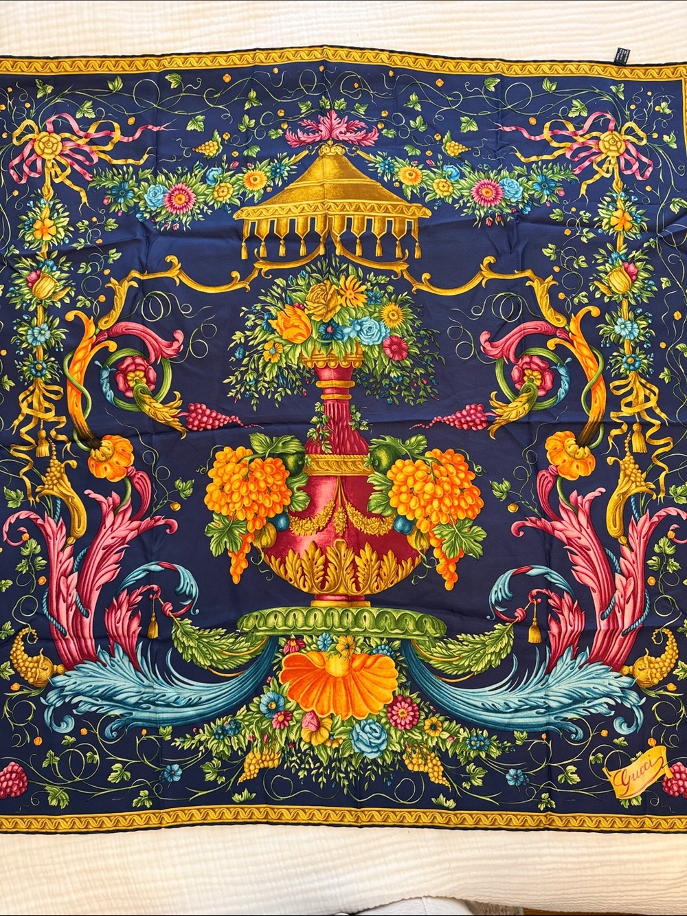 Vintage Gucci silk scarf "Vase of Pandora"